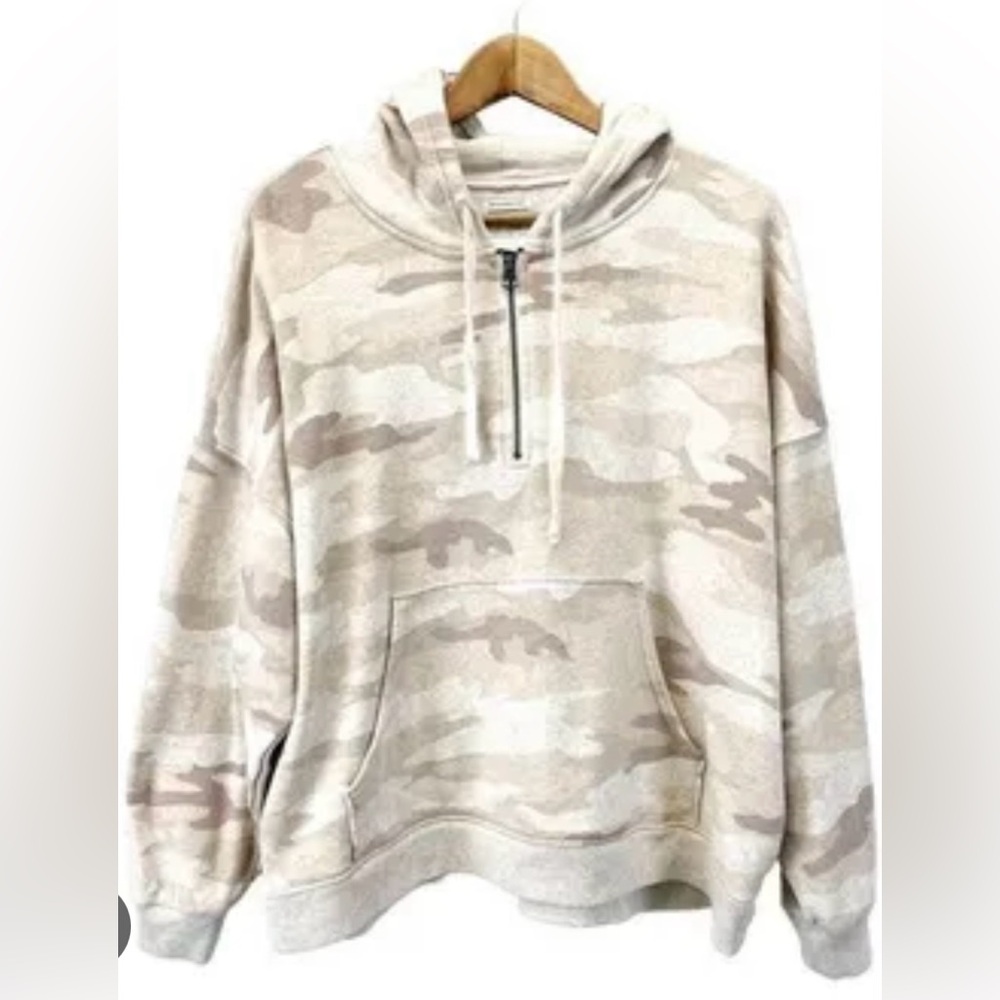 AERIE Beige Camouflage Hoodie with Front Pocket